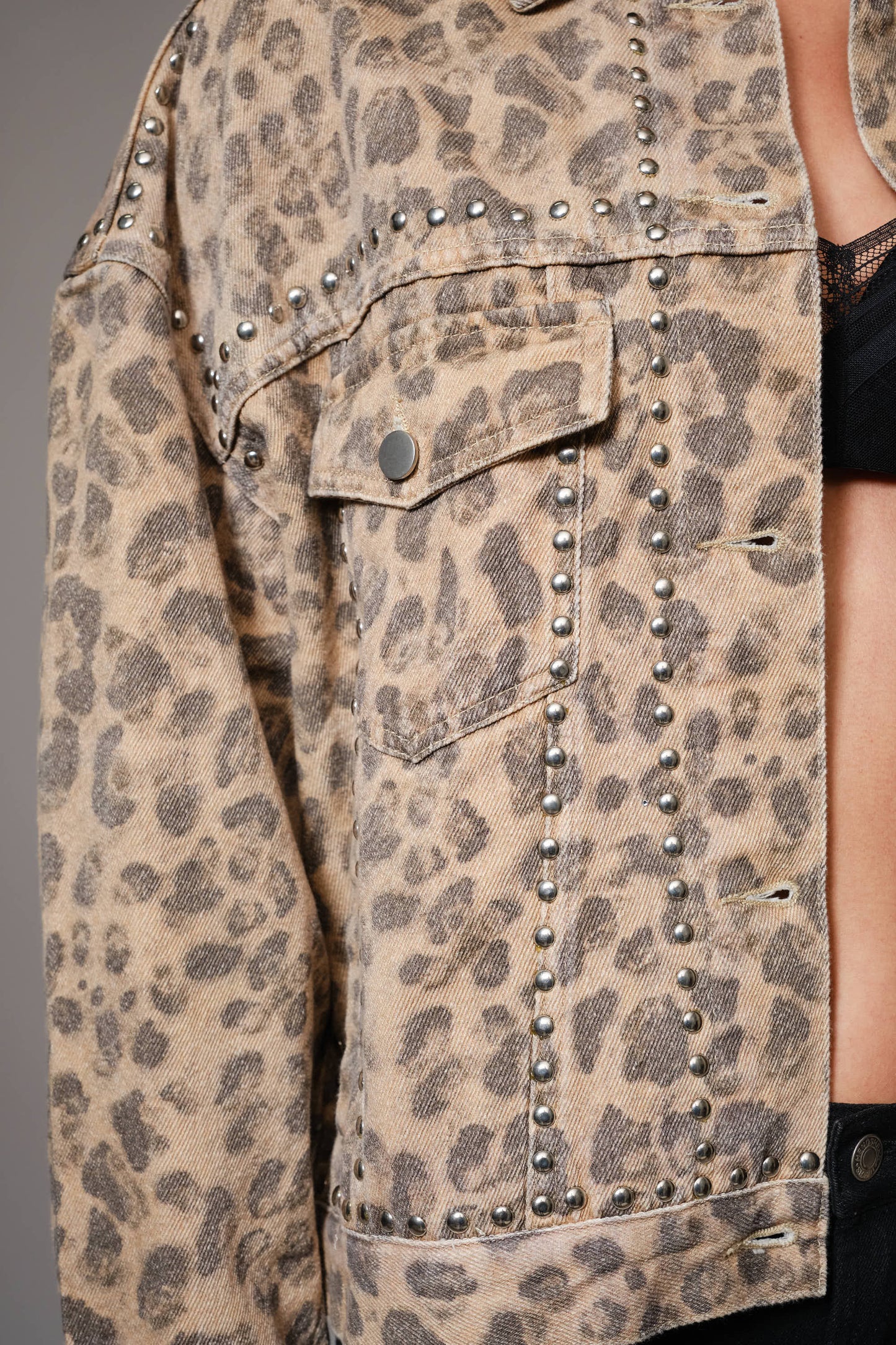 Studded Leopard Denim Jacket