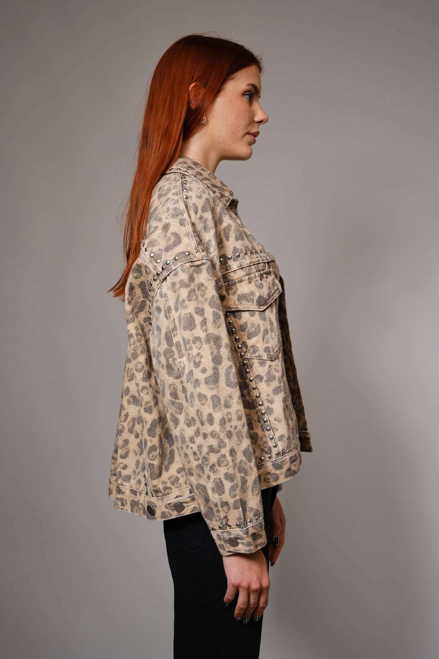 Studded Leopard Denim Jacket
