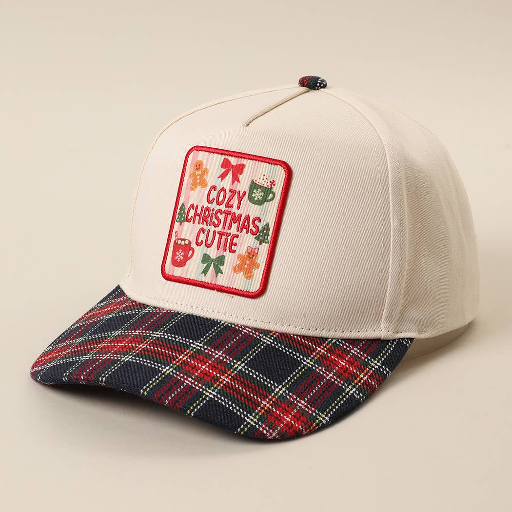 COZY CHRISTMAS CUTIE Plaid Brim Trucker Hat