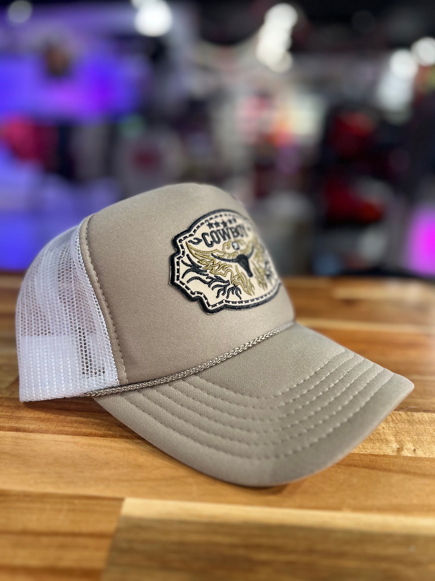 cowboy belt buckle trucker hat