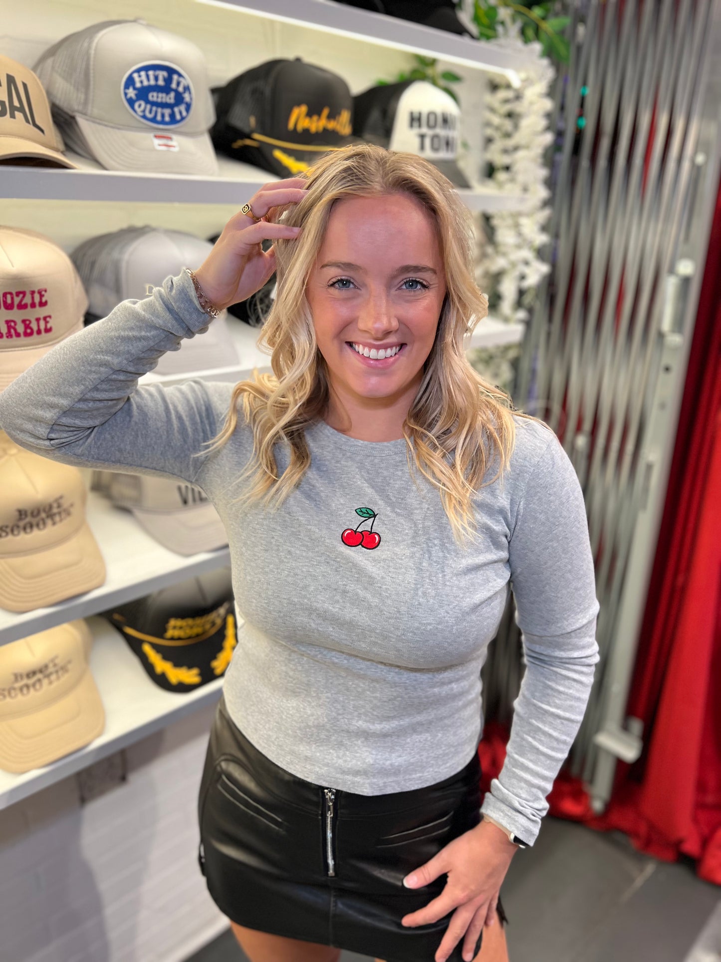 Cherry Grey Long Sleeve Tee