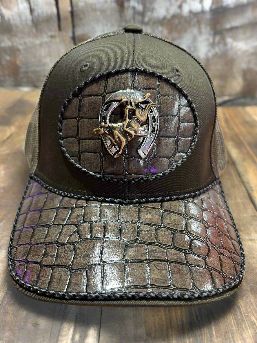 Rodeo leather embellished trucker hat