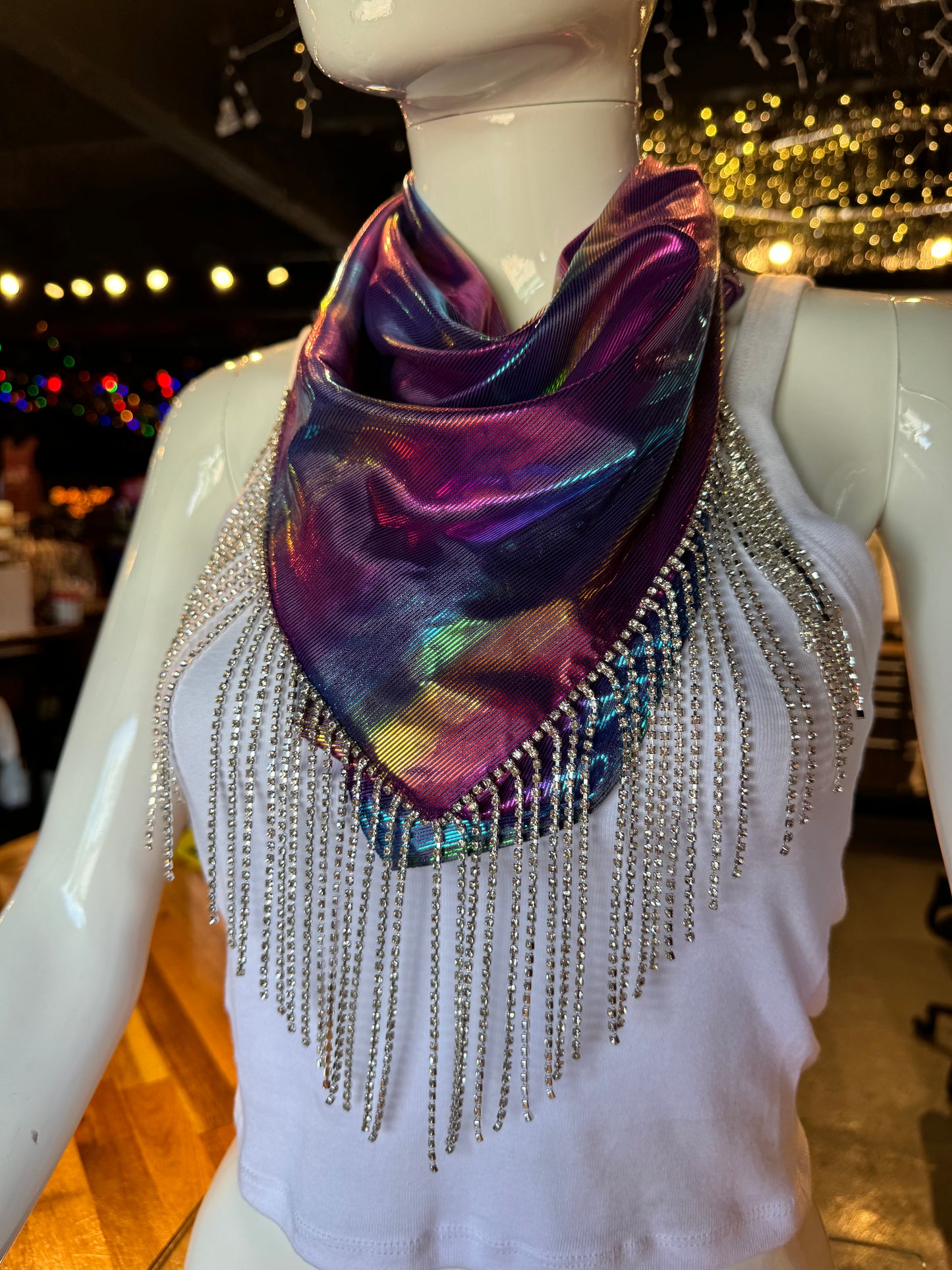 Silk Bandana with Rhinestone Fringe