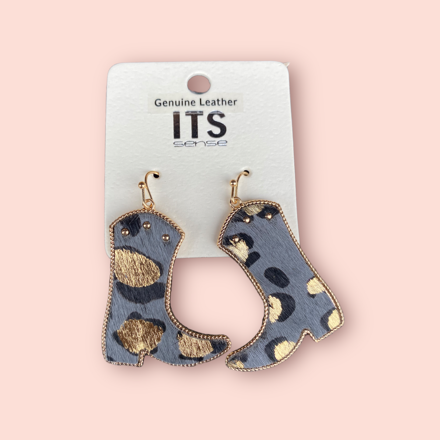 Cowboy Boot Leopard Leather Earrings
