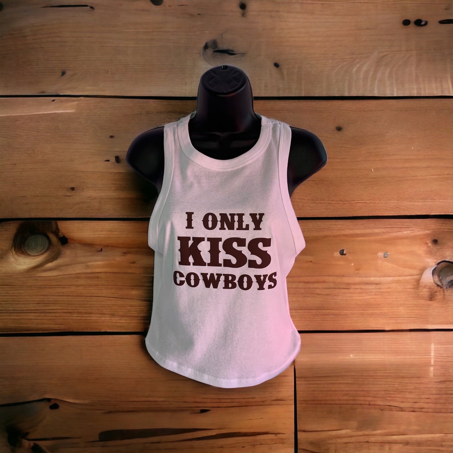 "Kiss Cowboys" Cropped Racer Tank