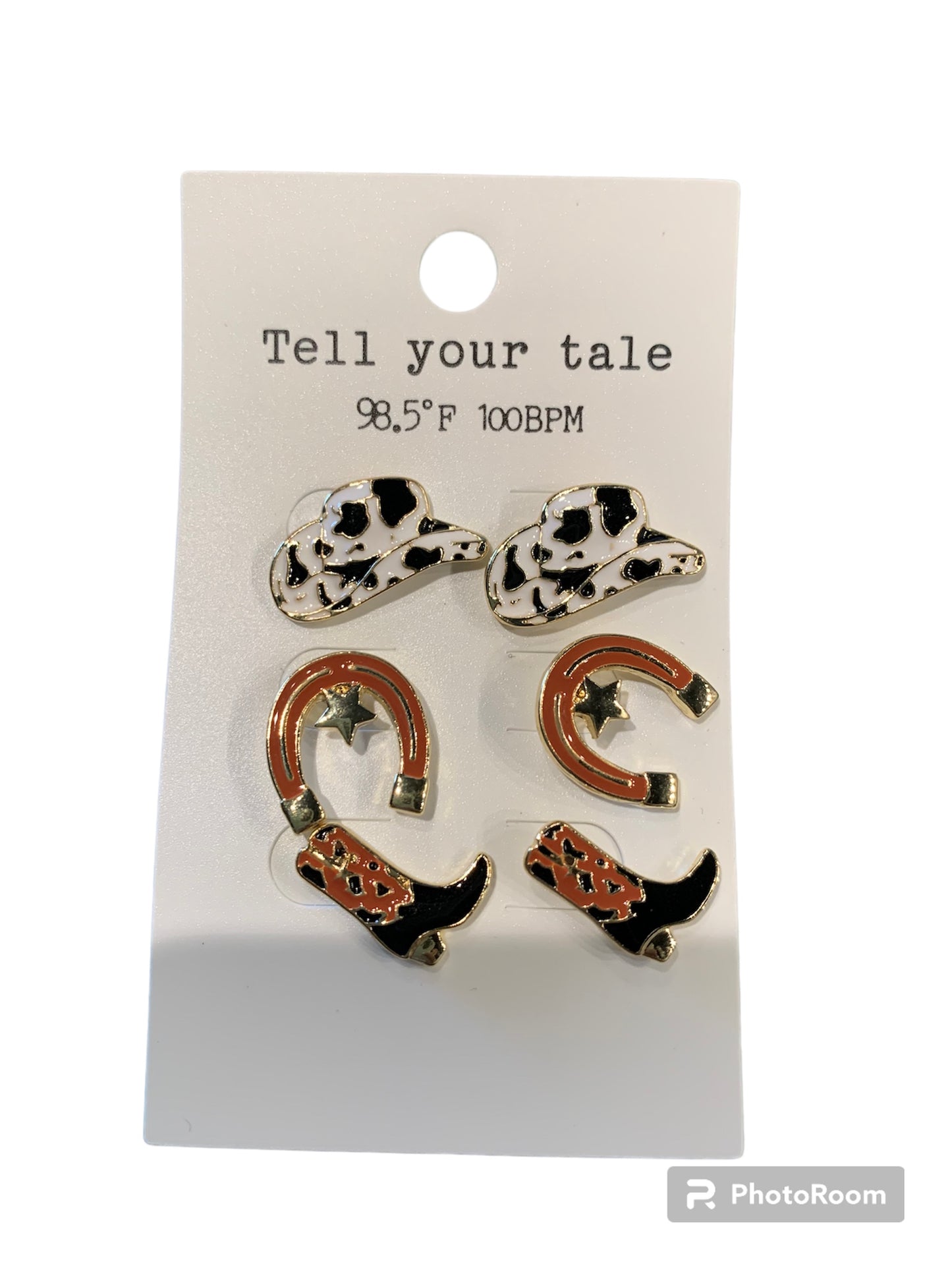 Three Piece Cowboy Stud Earring Set