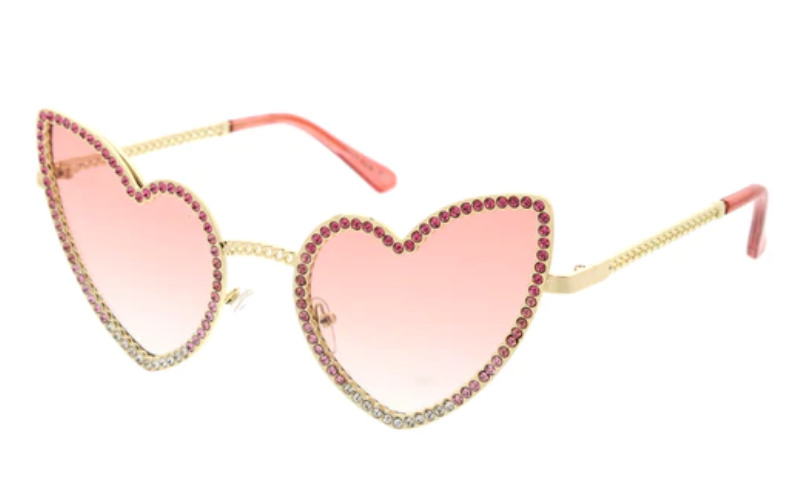 Heart Rhinestone Trim Sunglasses