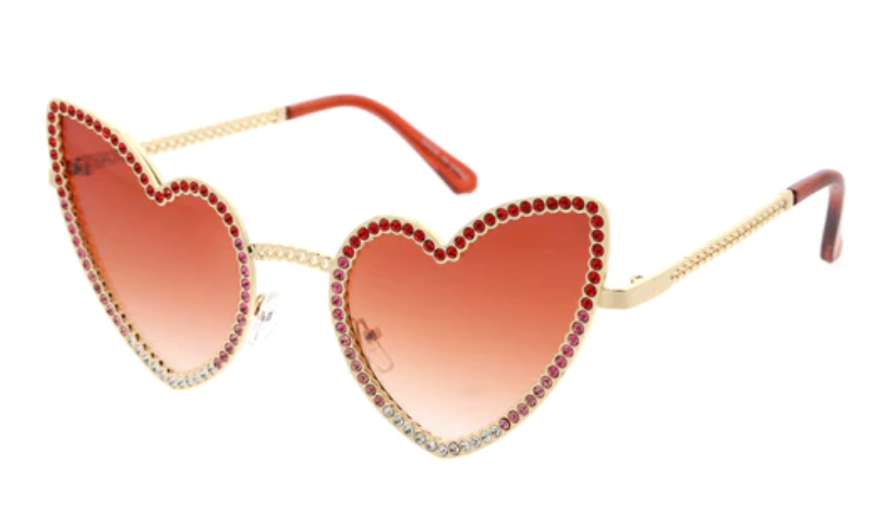 Heart Rhinestone Trim Sunglasses