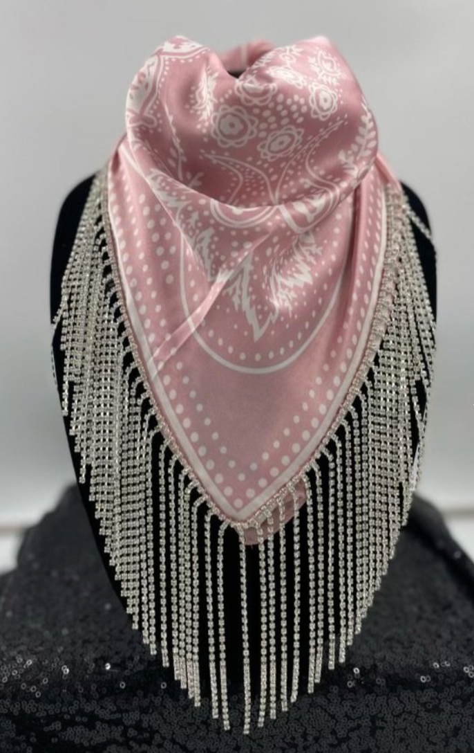 Silk Bandana with Rhinestone Fringe