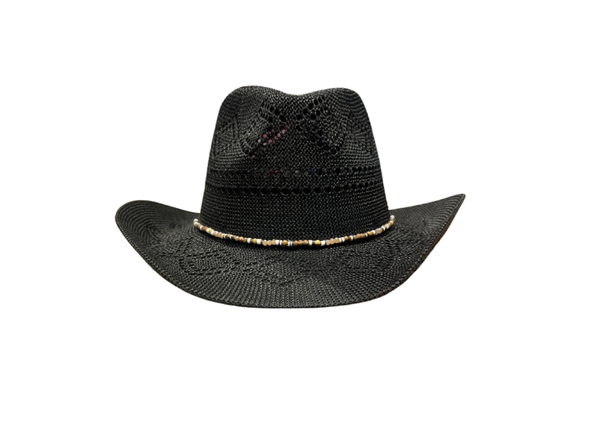 Black Woven Cowboy Hat with Beaded Band