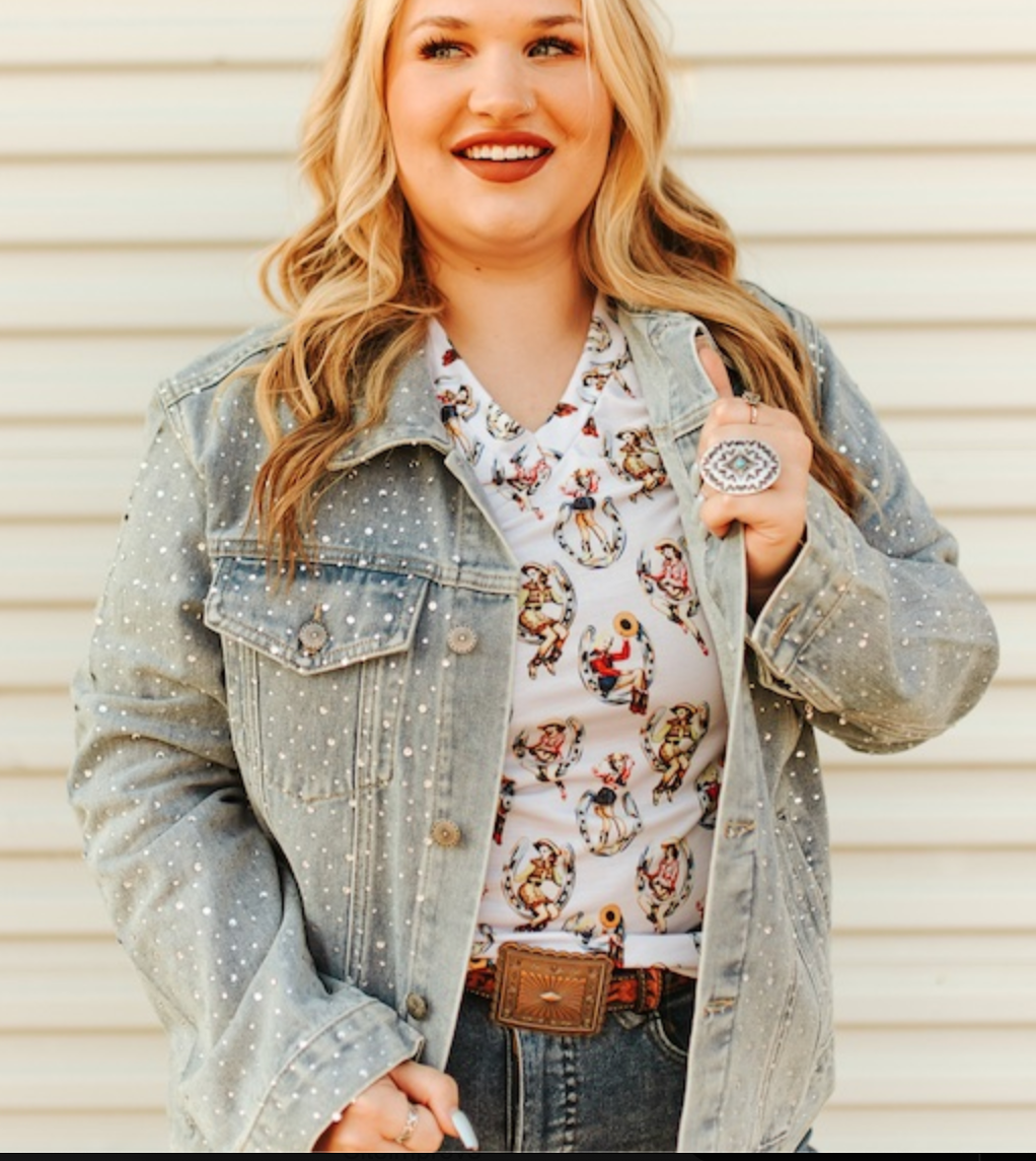 Light Wash Denim Studded Jacket