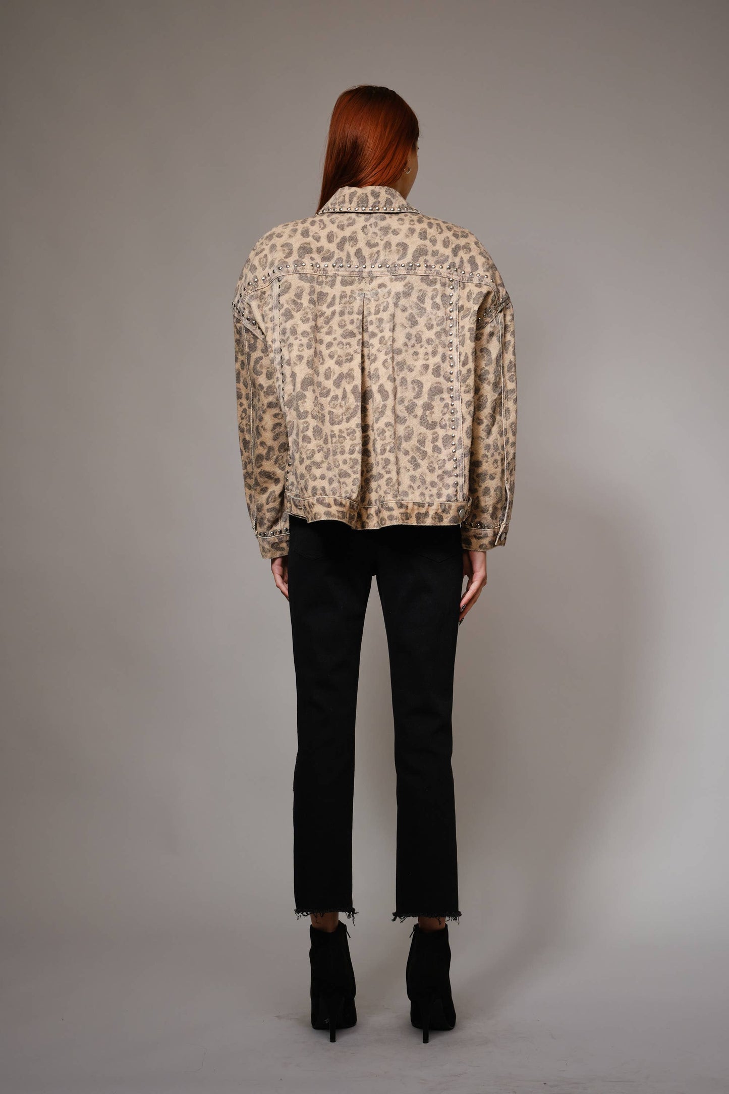 Studded Leopard Denim Jacket