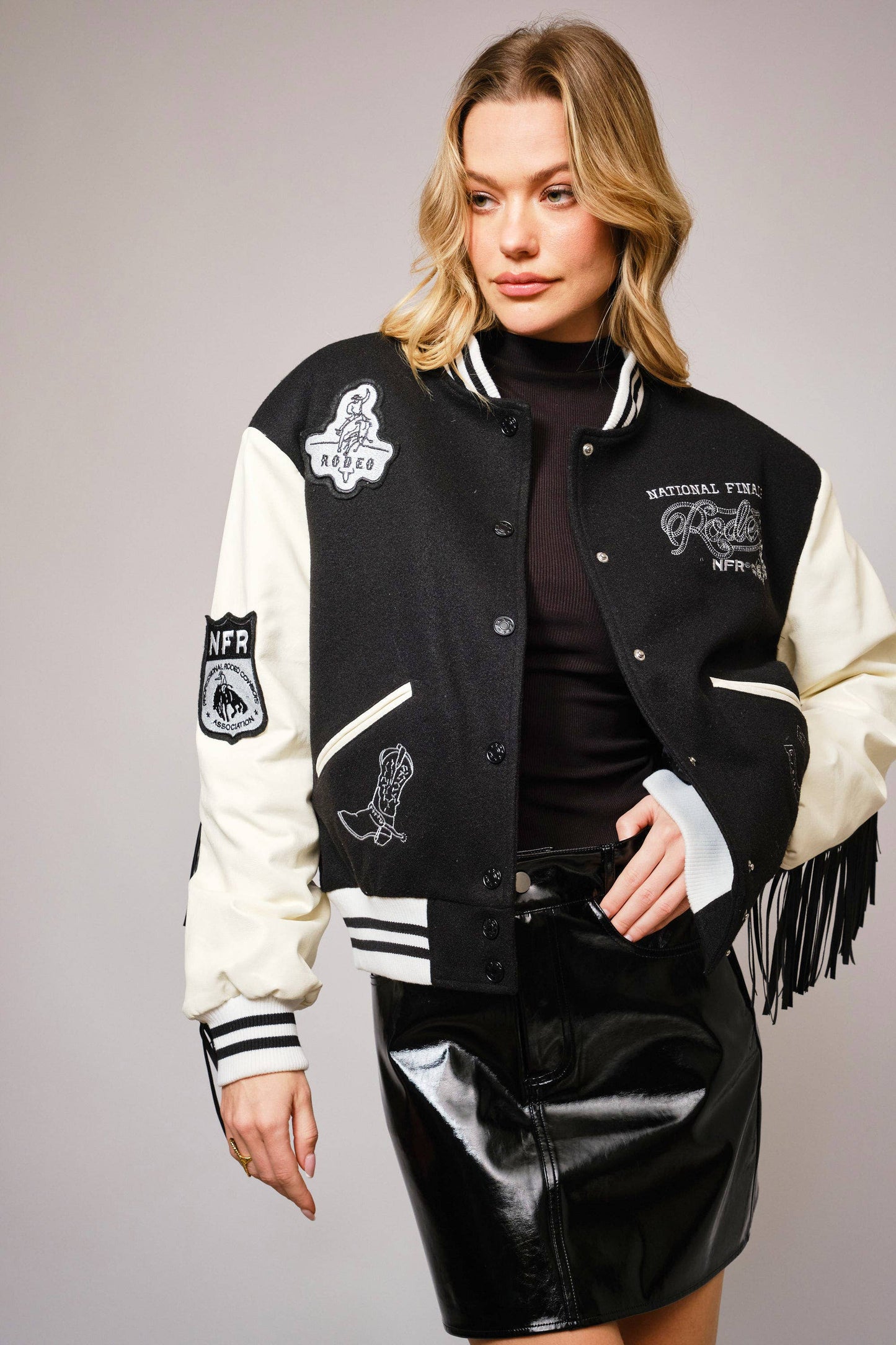 NFR Rodeo Patch Varsity Fringe Western Jacket