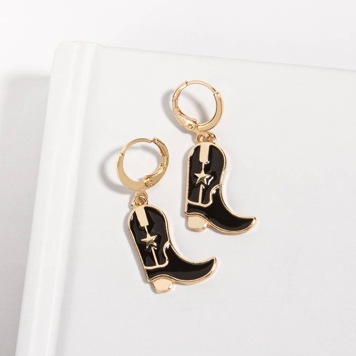 COWBOY BOOTS HUGGIE BLACK EARRINGS