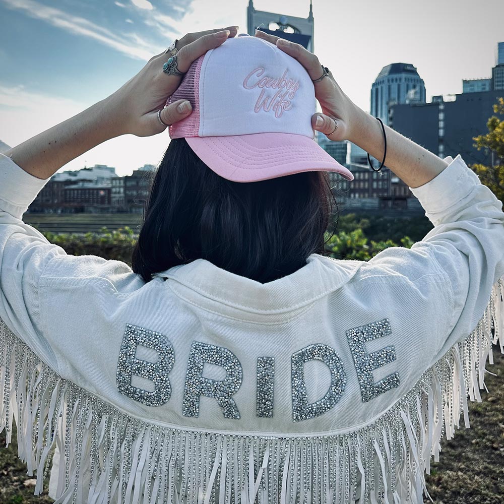 Bachelorette Party Supplies | Cowboy Wife Embroidered Trucker Hat Model