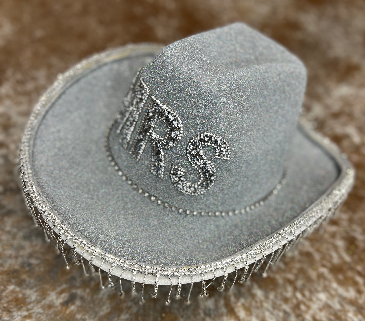 Silver MRS Rhinestone Tassel Cowboy Hat