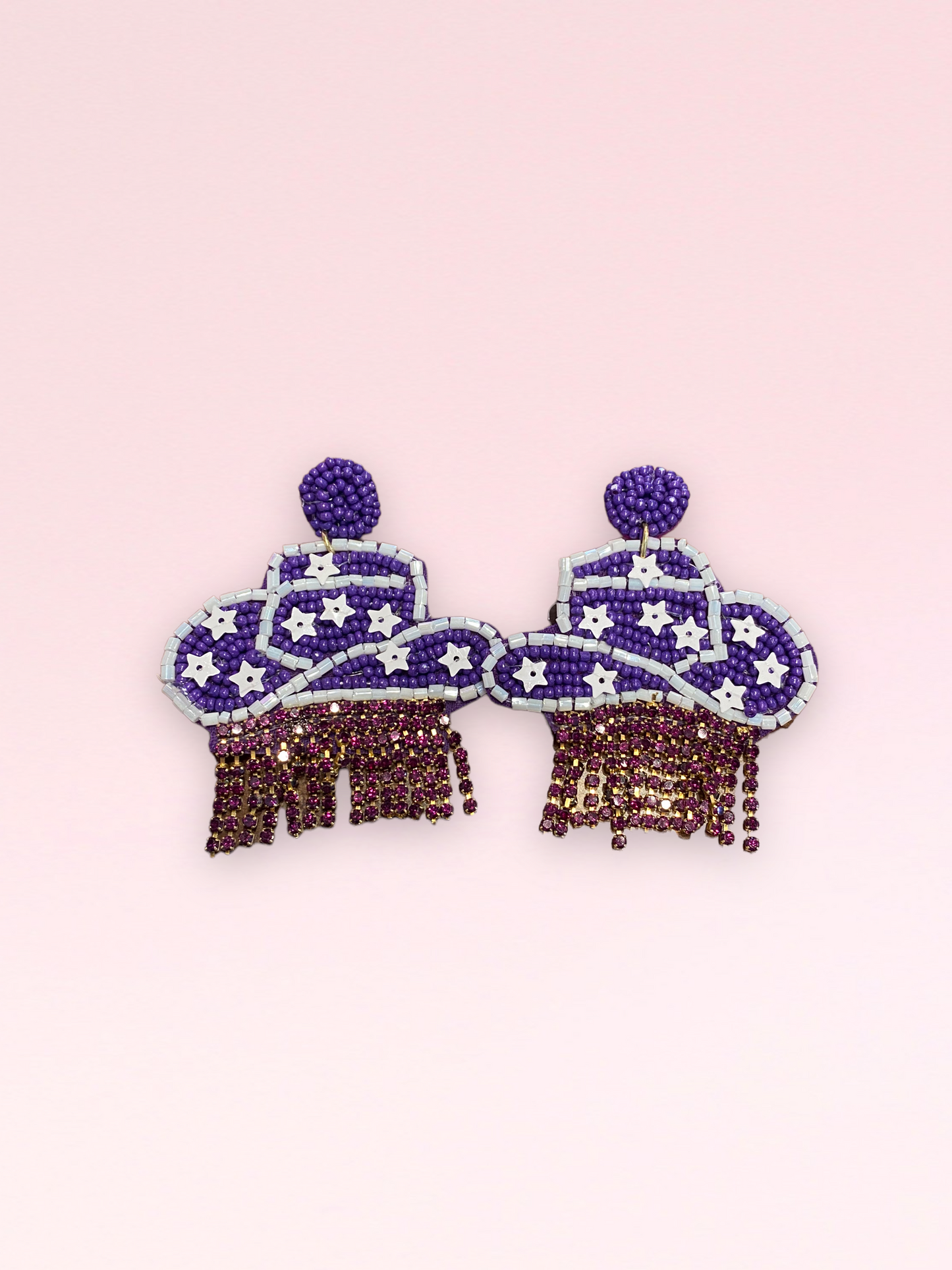 Rhinestone Tassel Purple Cowgirl Hat Earrings