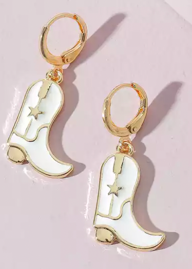 Cowgirl Boot White Earrings