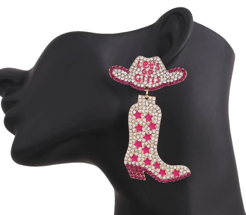 Let's Go Girl Rhinestone Cowgirl Boot Earrings