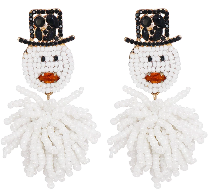 Snowman Beaded Dangle Earrings