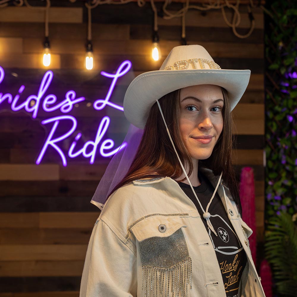 Bachelorette Party Supplies | White Bride with Veil Cowgirl Hat