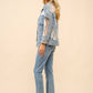 Denim Jacket with Lace Inset Raw Detail Oversized