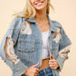Denim Jacket with Lace Inset Raw Detail Oversized