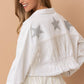 Star Rhinestone Fringe Back Elastic Denim Jacket