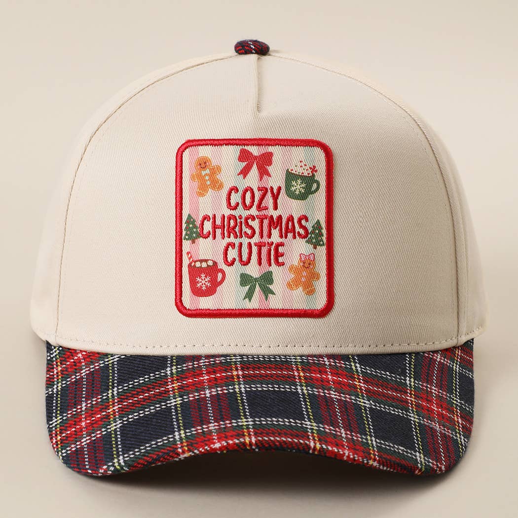 COZY CHRISTMAS CUTIE Plaid Brim Trucker Hat