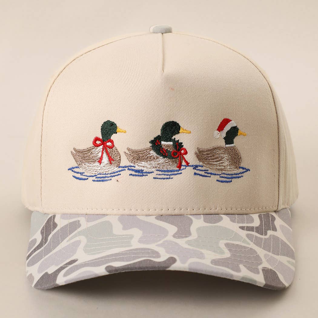 Christmas Mallard Trio Embroidered Duck Camo Trucker Hat