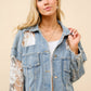 Denim Jacket with Lace Inset Raw Detail Oversized