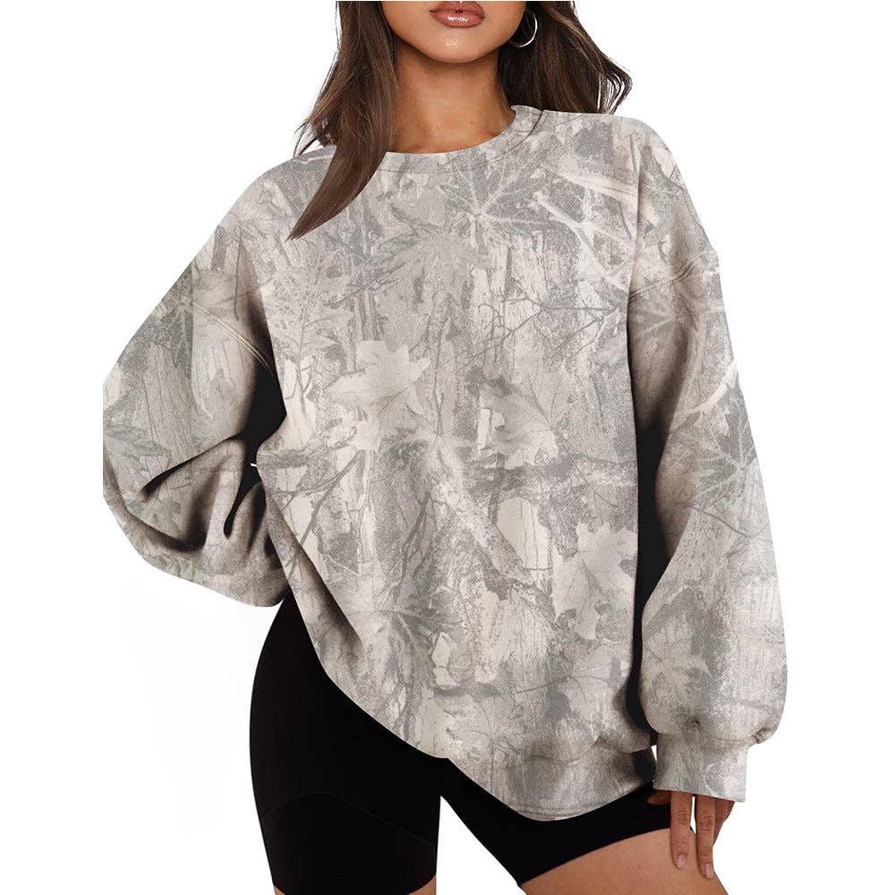 Suhkasana - Camo Branch Print Oversized Crewneck Sweatshirt