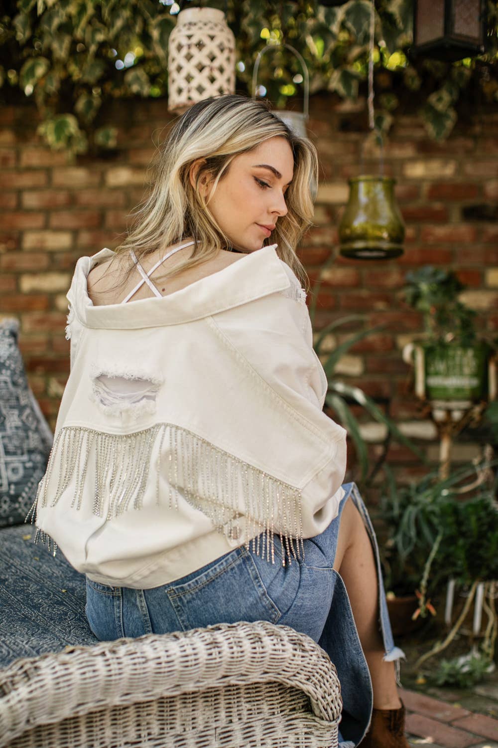 RHINESTONE FRINGE DENIM JACKET