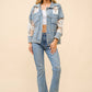 Denim Jacket with Lace Inset Raw Detail Oversized