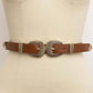 Double Buckle Faux Leather Western Style Belt
