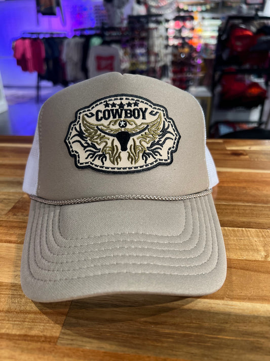 cowboy belt buckle trucker hat