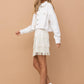 Star Rhinestone Fringe Back Elastic Denim Jacket