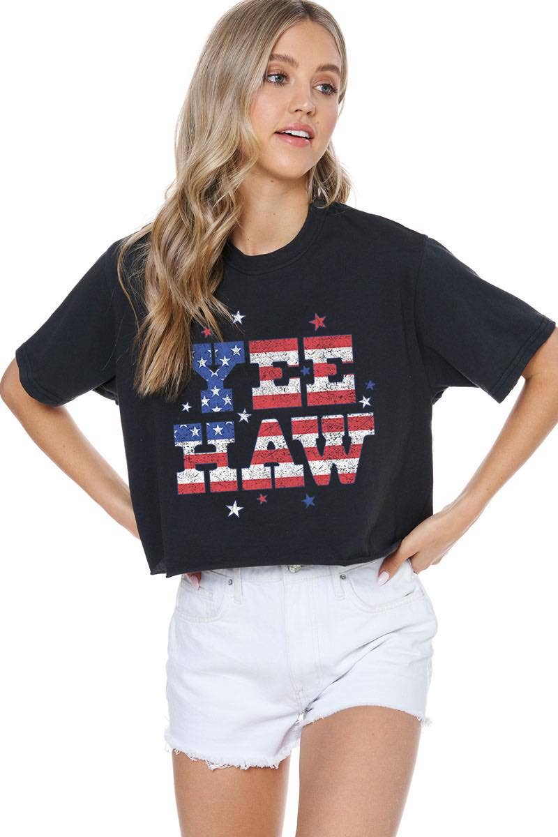 Yee Haw Americana Graphic S/S Faux Cropped Tee
