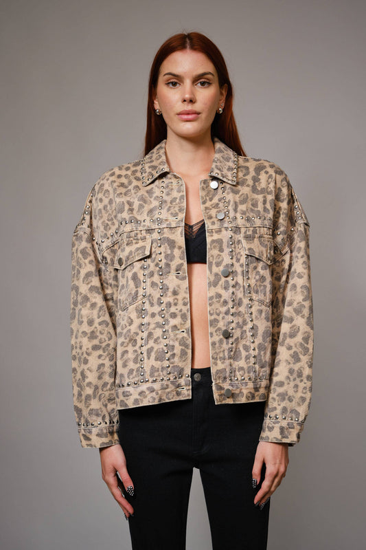 Studded Leopard Denim Jacket