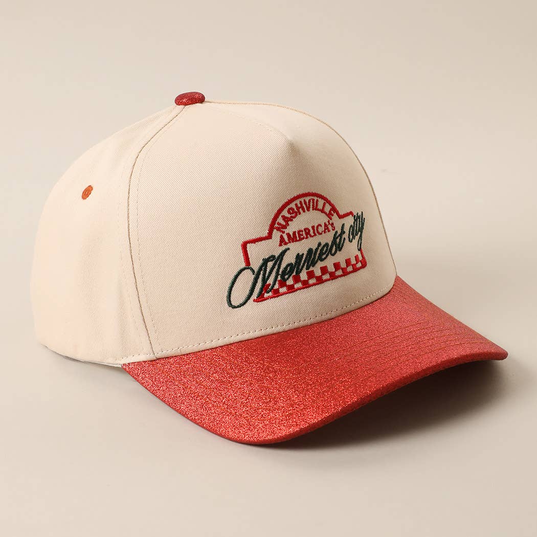 Nashville Merriest City Embroidered Glitter Brim Trucker Hat