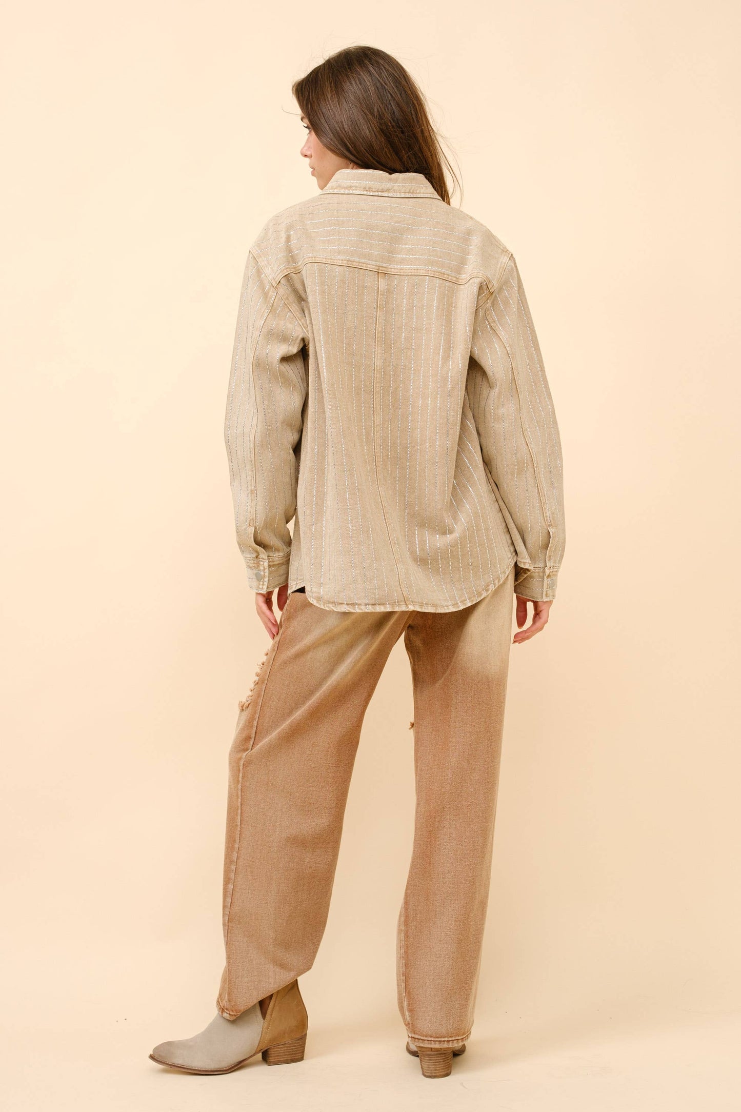 Embellished Sparkle Stone Stripe Shacket