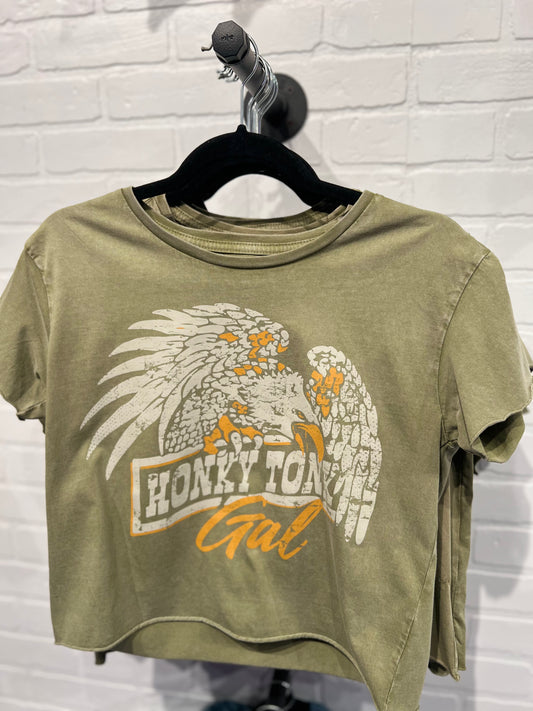 olive  Honky Tonk Gal Cropped Shirt