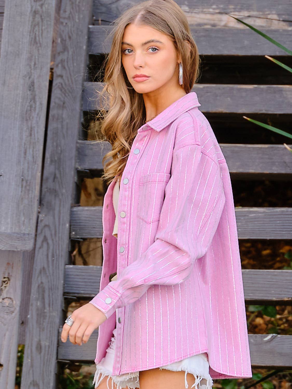 Embellished Sparkle Stone Stripe Shacket
