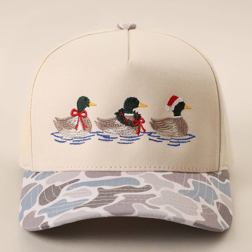 Christmas Mallard Trio Embroidered Duck Camo Trucker Hat