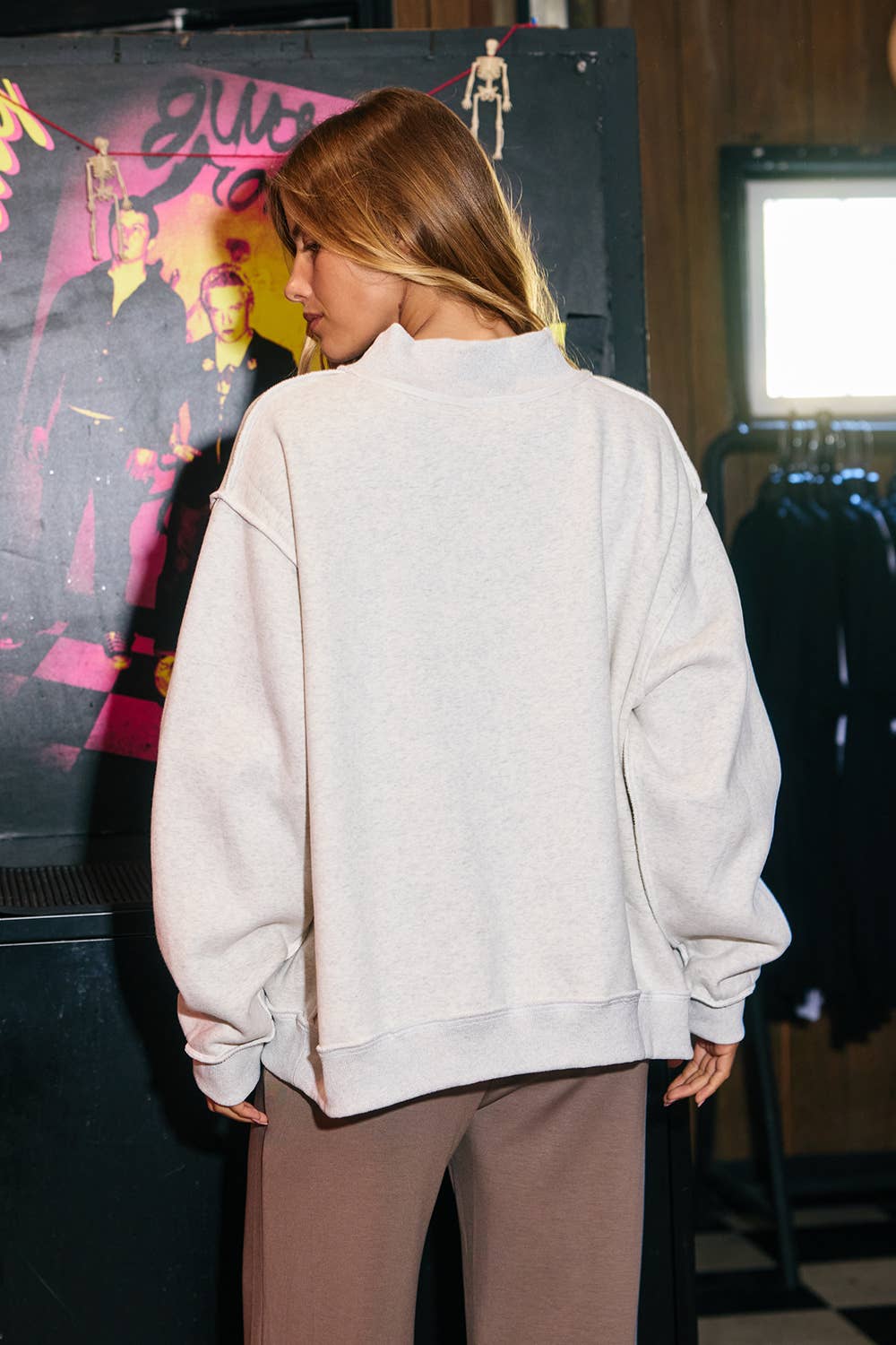 NASH |  Embroidered Mock Neck Sweatshirt