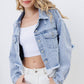 Star Rhinestone Fringe Back Elastic Denim Jacket