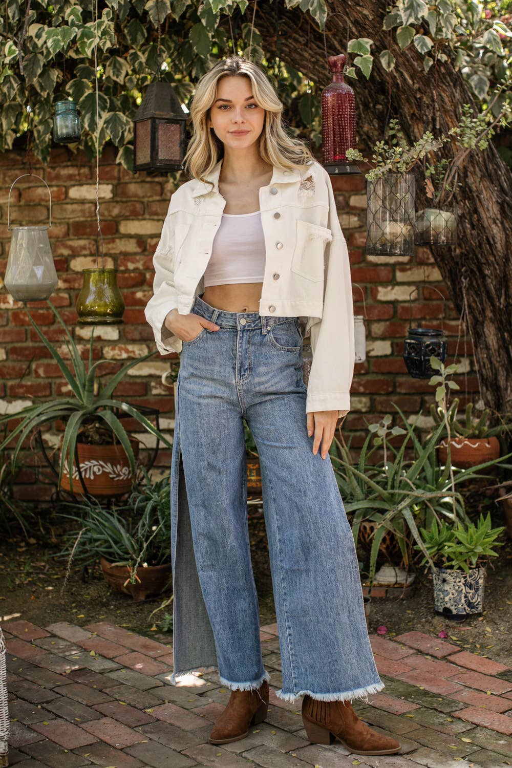RHINESTONE FRINGE DENIM JACKET