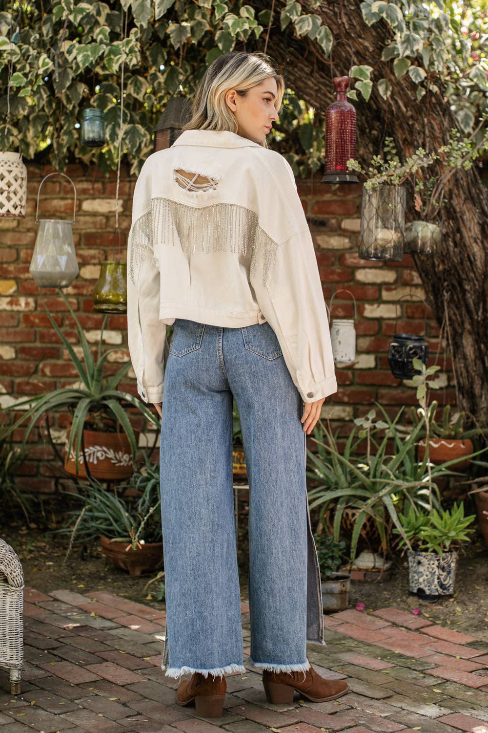RHINESTONE FRINGE DENIM JACKET