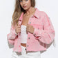 Star Rhinestone Fringe Back Elastic Denim Jacket