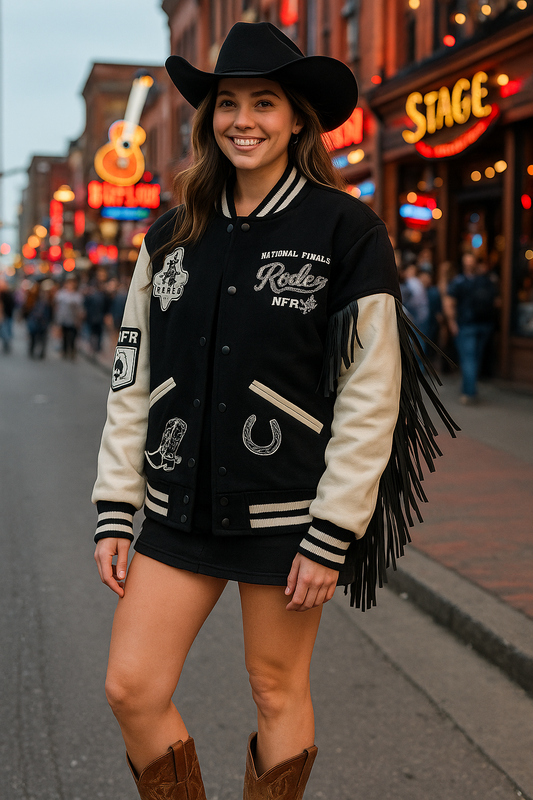 NFR Rodeo Patch Varsity Fringe Western Jacket